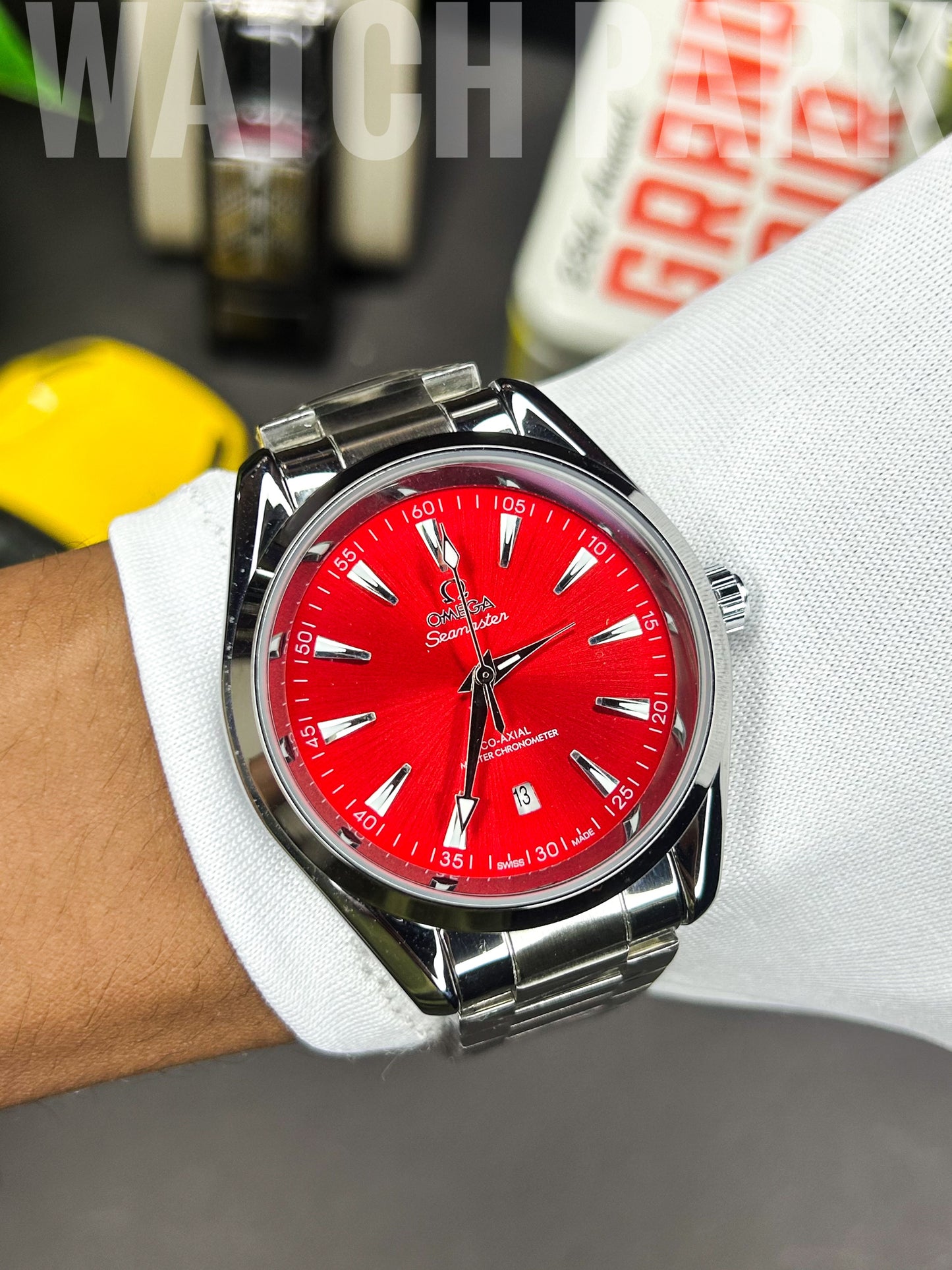 Rich watch - Omega - Seamaster - Aqua Terra Red edition - Silver chain