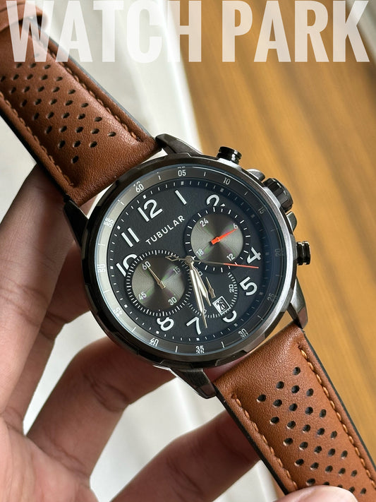 Tubular Chronograph Sports - Black dial - Brown belt