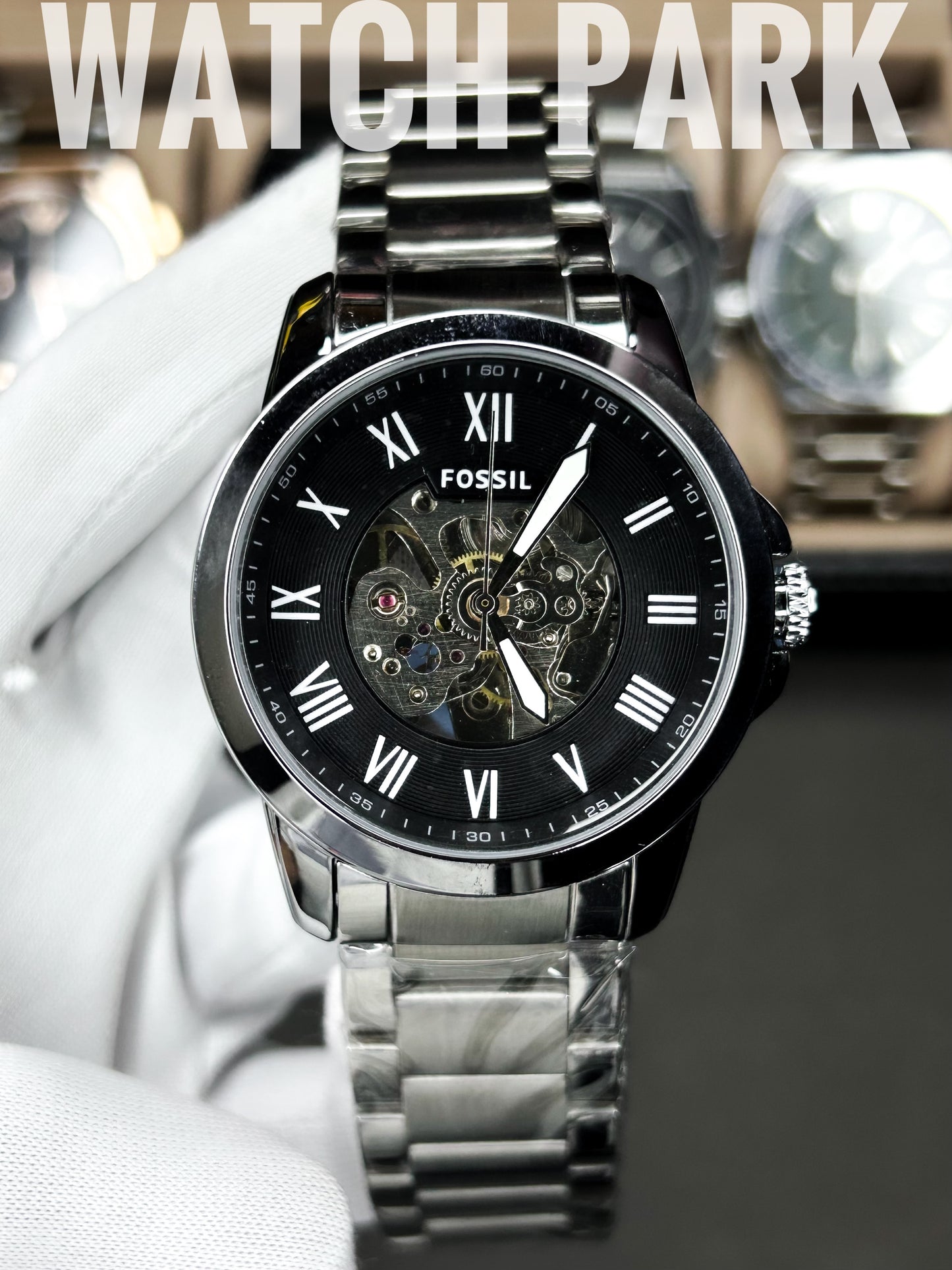 Fossil - Townsman Automatic - Black Skeleton - Silver chain