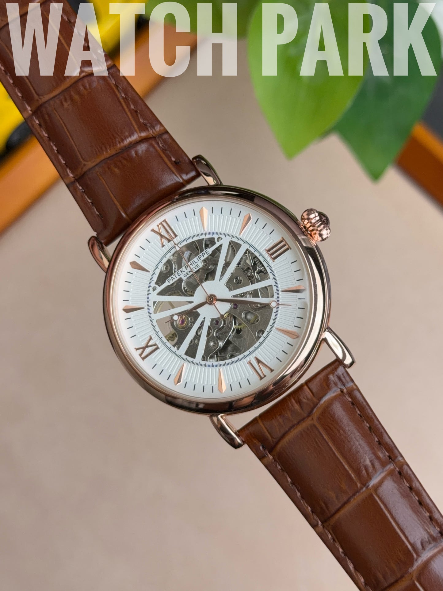 Patek - Skeleton - White edition & Rose Gold - Brown belt - Automatic