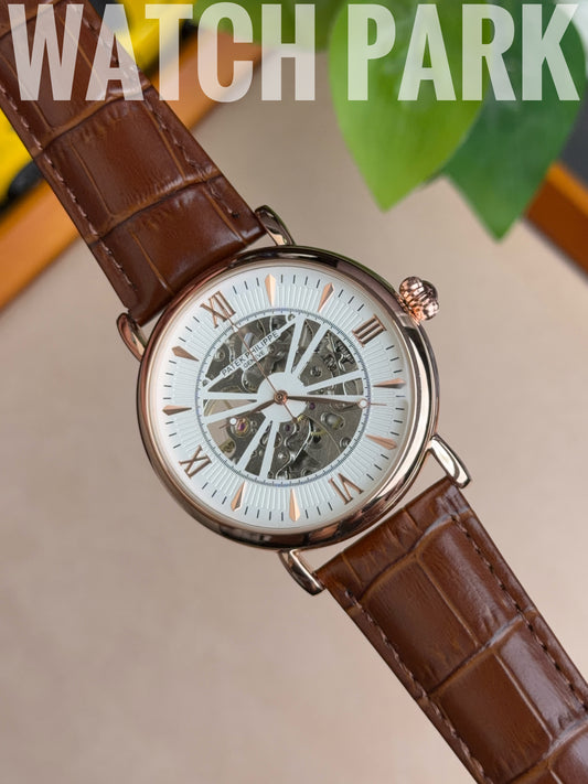 Patek - Skeleton - White edition & Rose Gold - Brown belt - Automatic