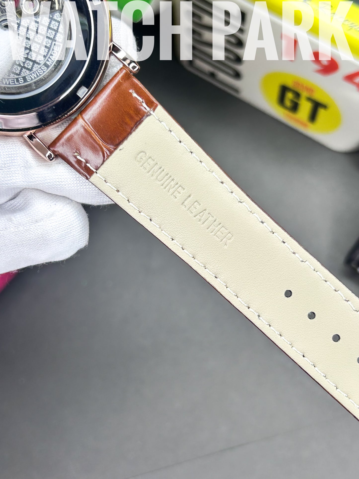 Executive watch - Patek - Automatic - Skeleton - White edition & Silver - Brown belt