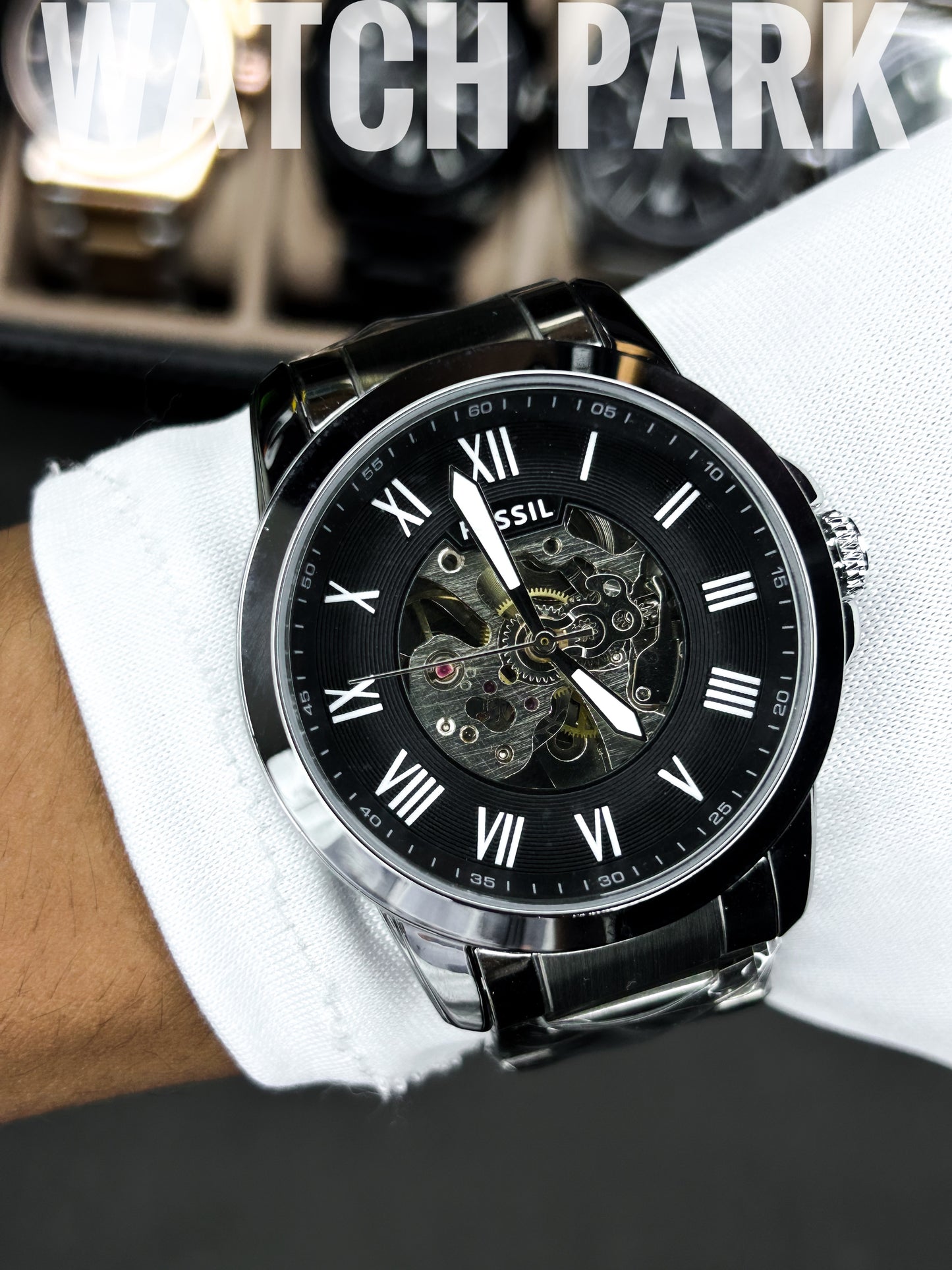 Fossil - Townsman Automatic - Black Skeleton - Silver chain