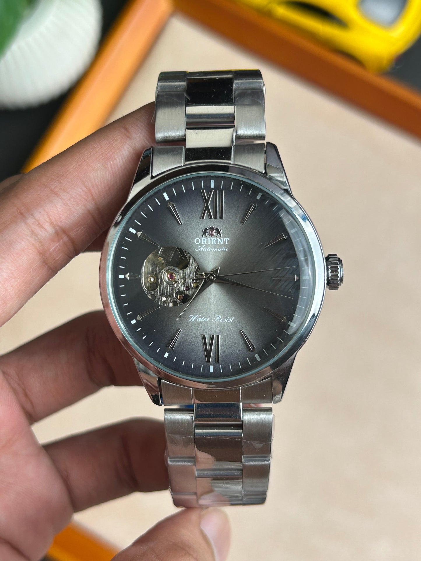 Orient - Bambino Open Heart - Sunray Grey dial - Silver chain