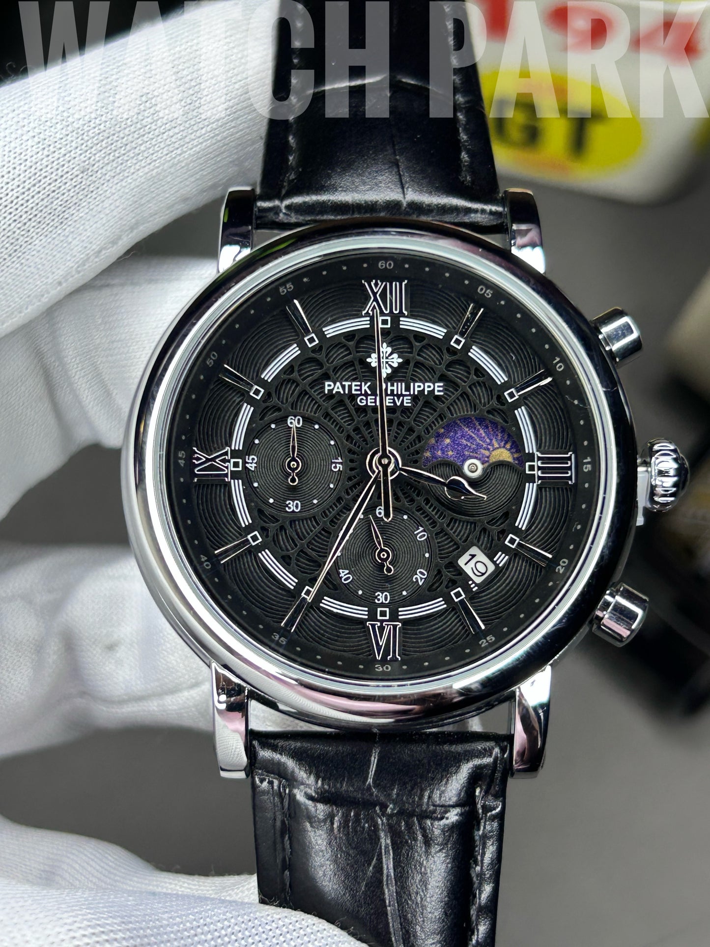 Patek - Chronograph - Moon Phase - Black edition - Black belt