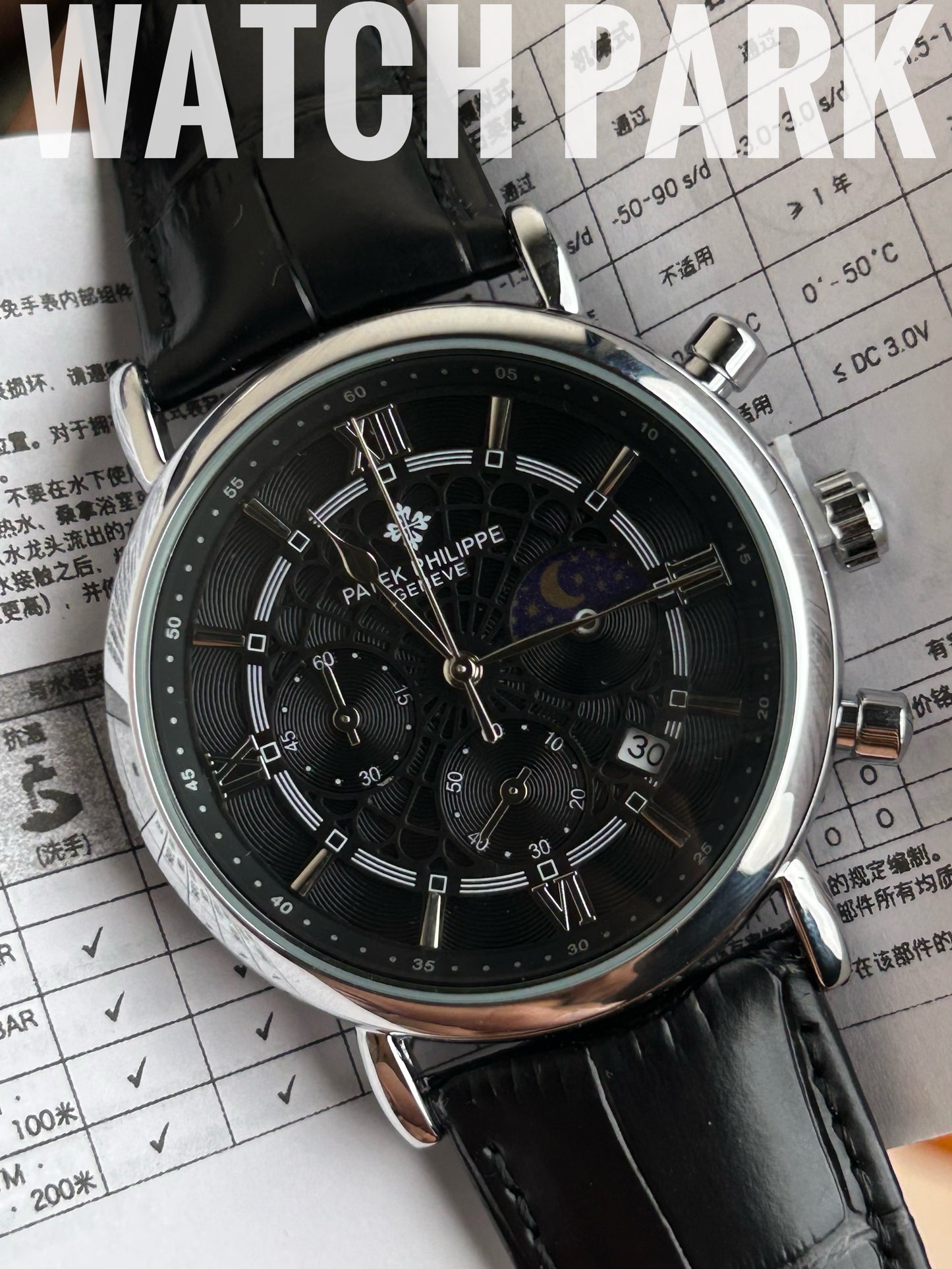 Patek Philippe - Moon phase - Black edition - Black belt