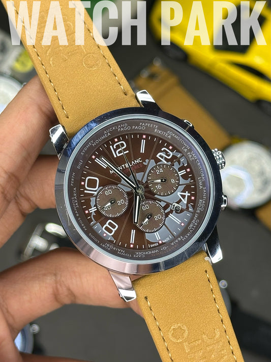 Mont Blanc - Star World-Time Hemispheres - Brown dial - Mustard belt - Chronograph