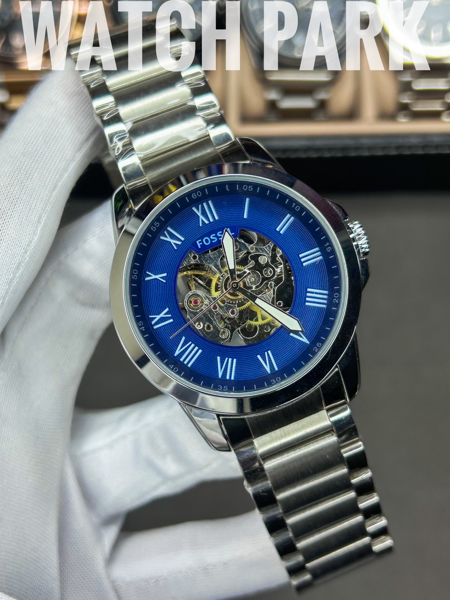 Fossil - Townsman Automatic - Blue Skeleton - Silver chain