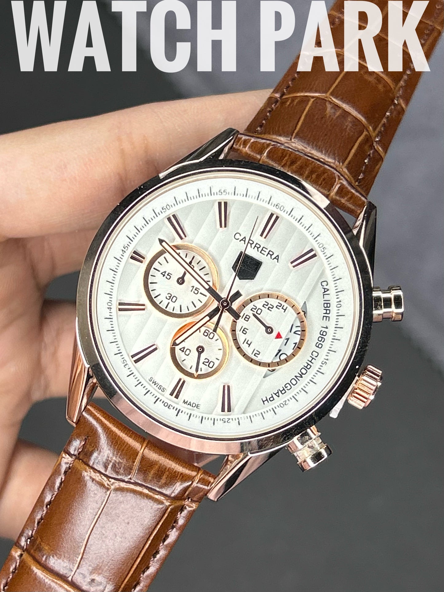 TAG Heuer Carrera - White with Rose Gold - Brown belt