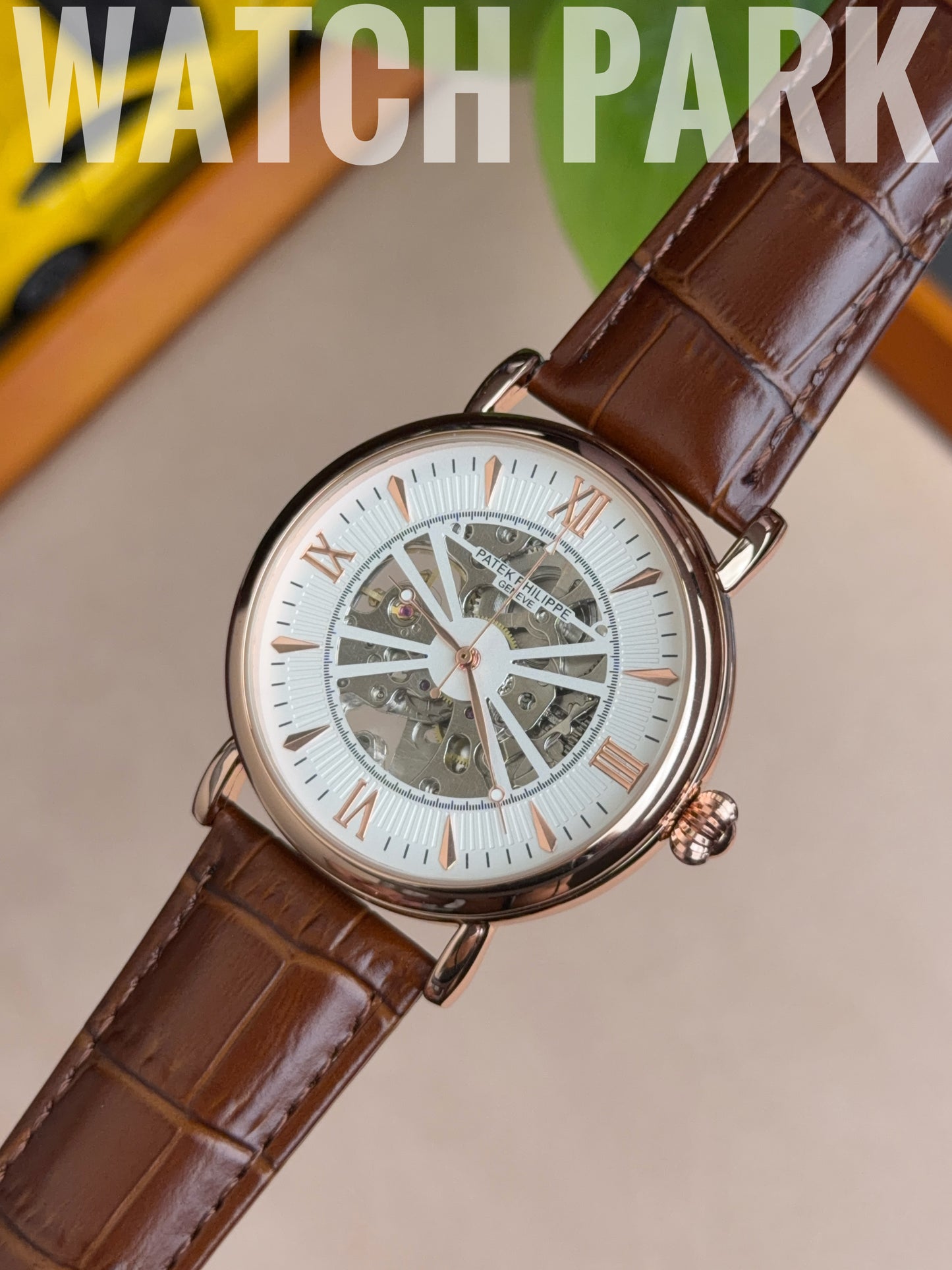 Patek - Skeleton - White edition & Rose Gold - Brown belt - Automatic