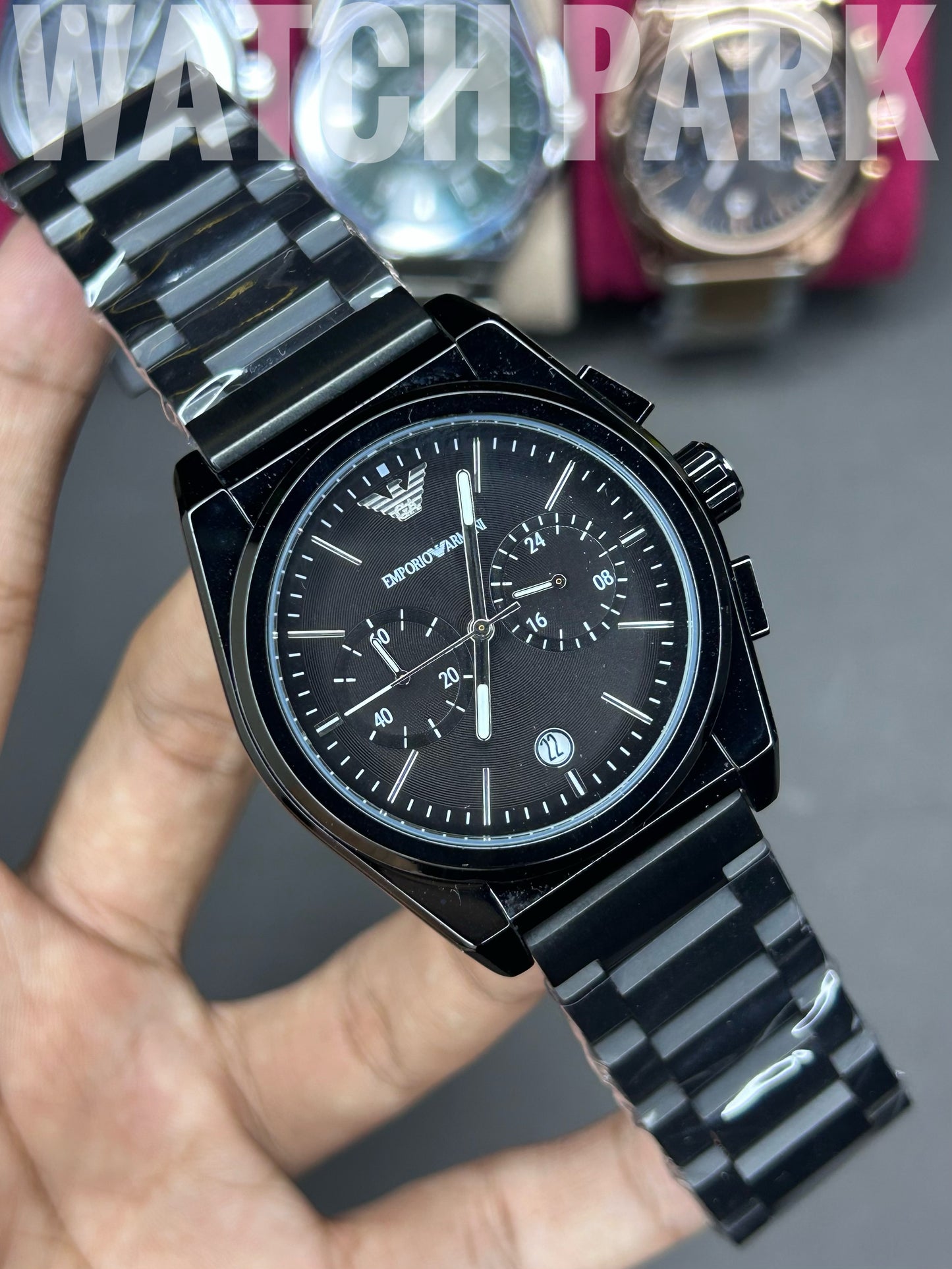 Emporio Armani - Chronograph - Black dial Edition - Black chain