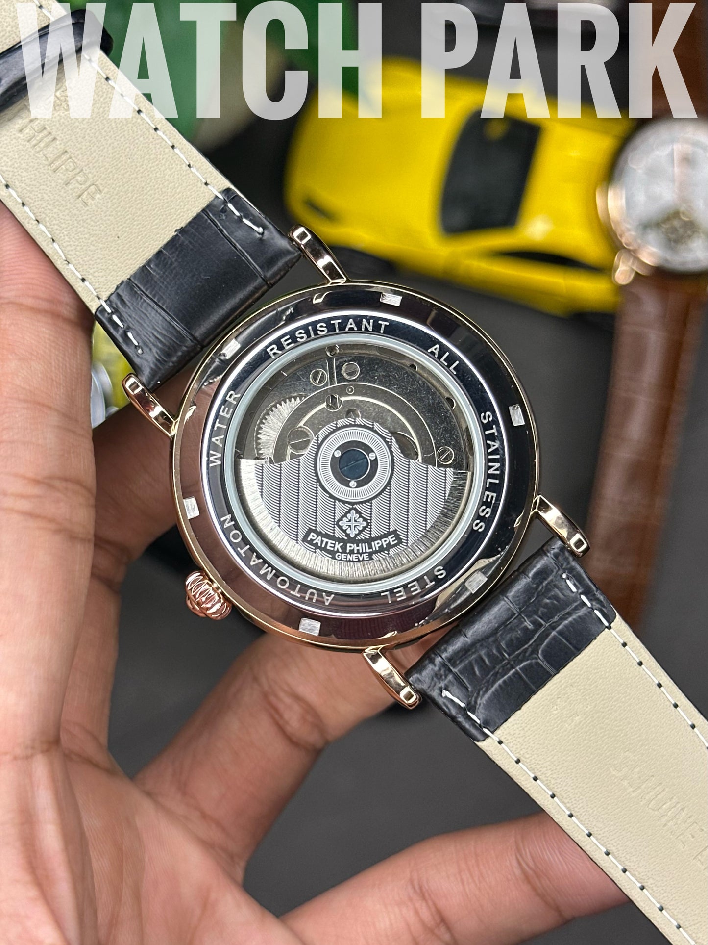 Rich Watch - Patek Philippe - Moonphase - Black dial & Rose Gold - Black belt