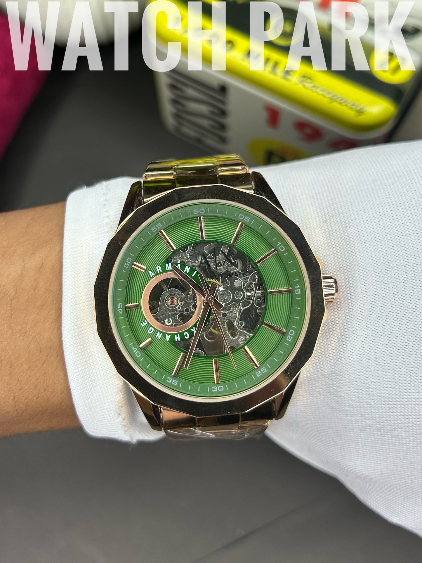 A/X - Automatic Skeleton - Green edition - Rose Gold chain