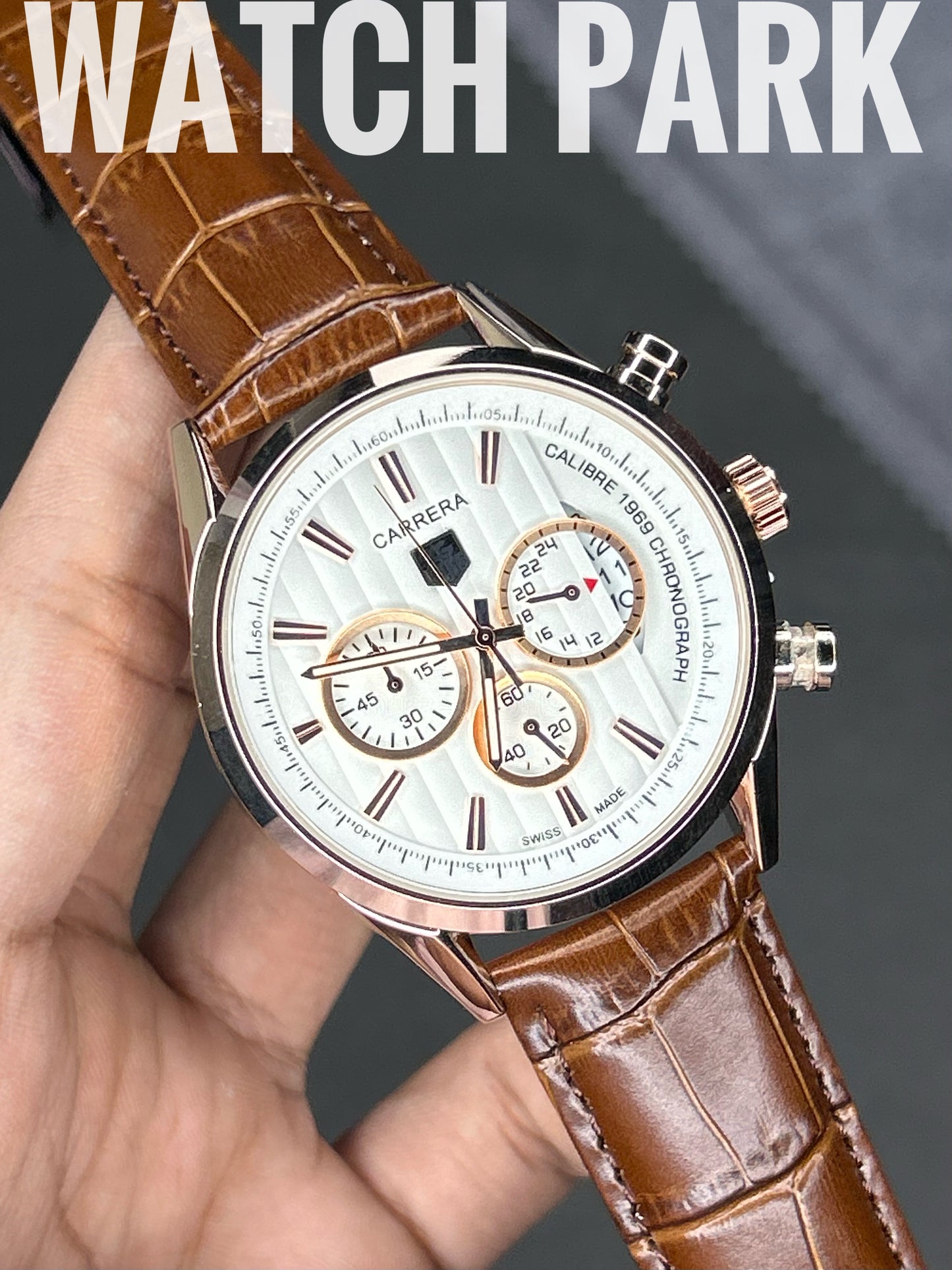 TAG Heuer Carrera - White with Rose Gold - Brown belt