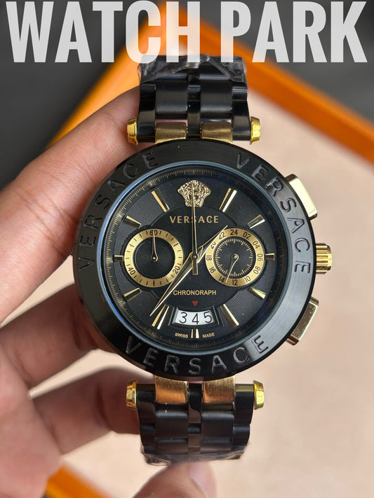 Versace V-Race - Black with Gold edition - Black chain - Chronograph