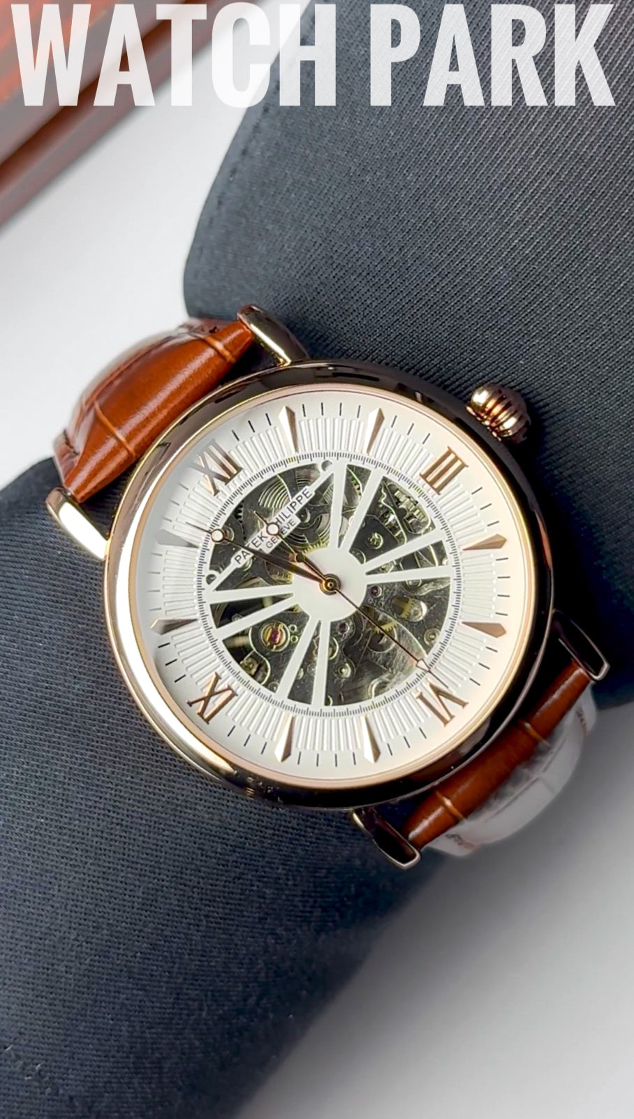 Patek - Skeleton - White edition & Rose Gold - Brown belt - Automatic