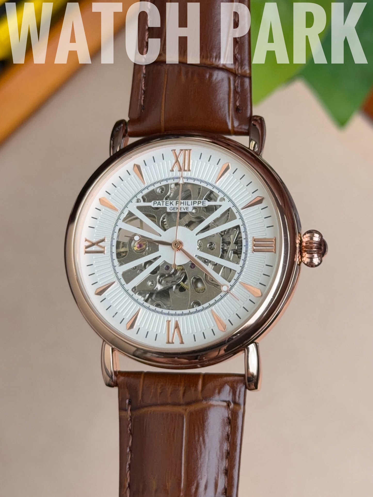 Patek - Skeleton - White edition & Rose Gold - Brown belt - Automatic