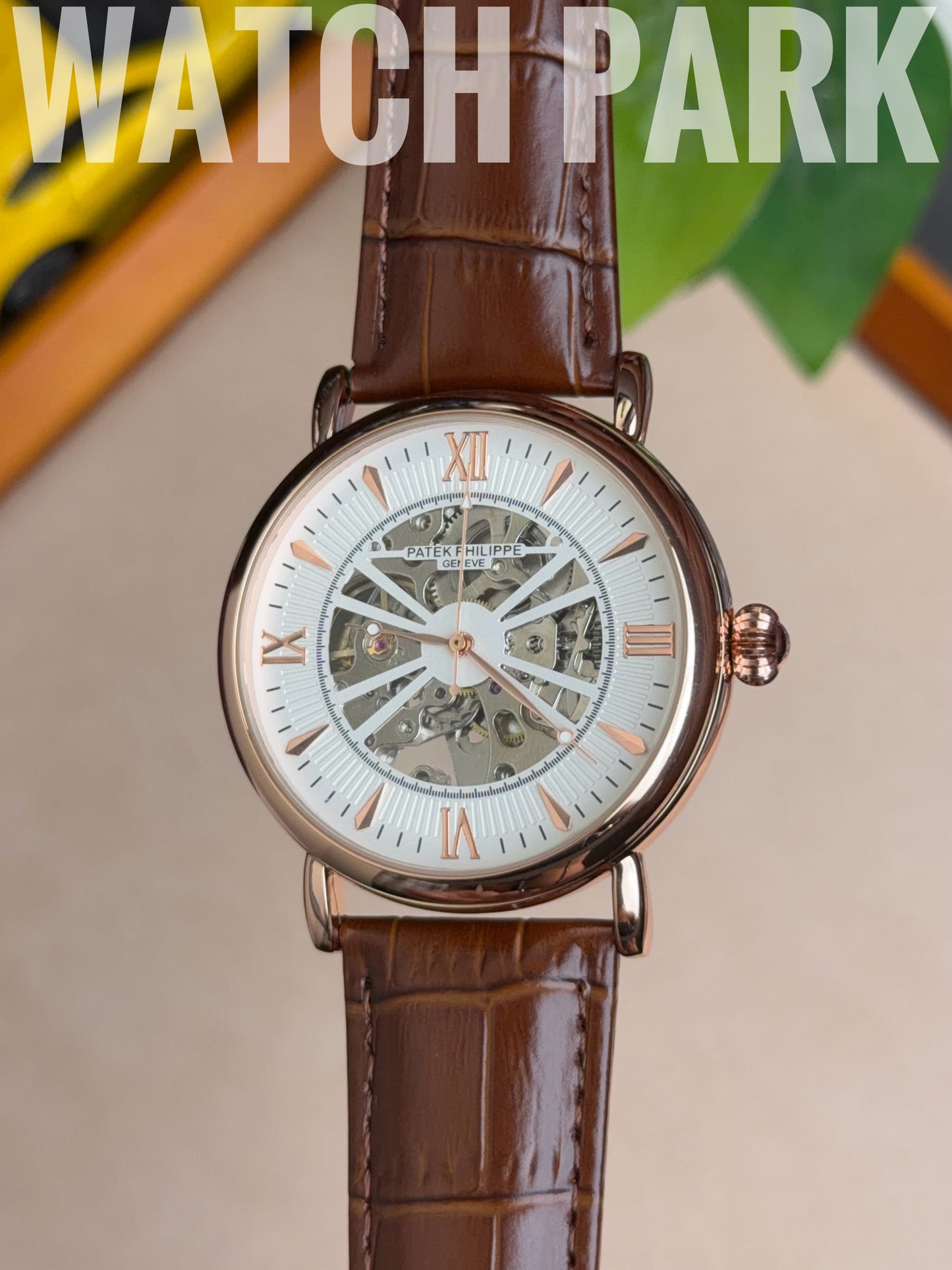 Patek - Skeleton - White edition & Rose Gold - Brown belt - Automatic