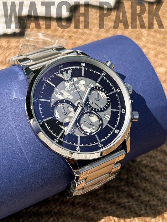 Royal Watch - Emporio Armani - Black dial edition - Silver chain - Chronograph