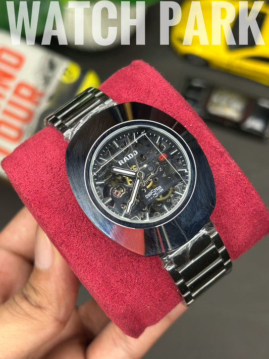 Executive watch - Rado - DiaStar Original Skeleton - Black dial - Silver chain