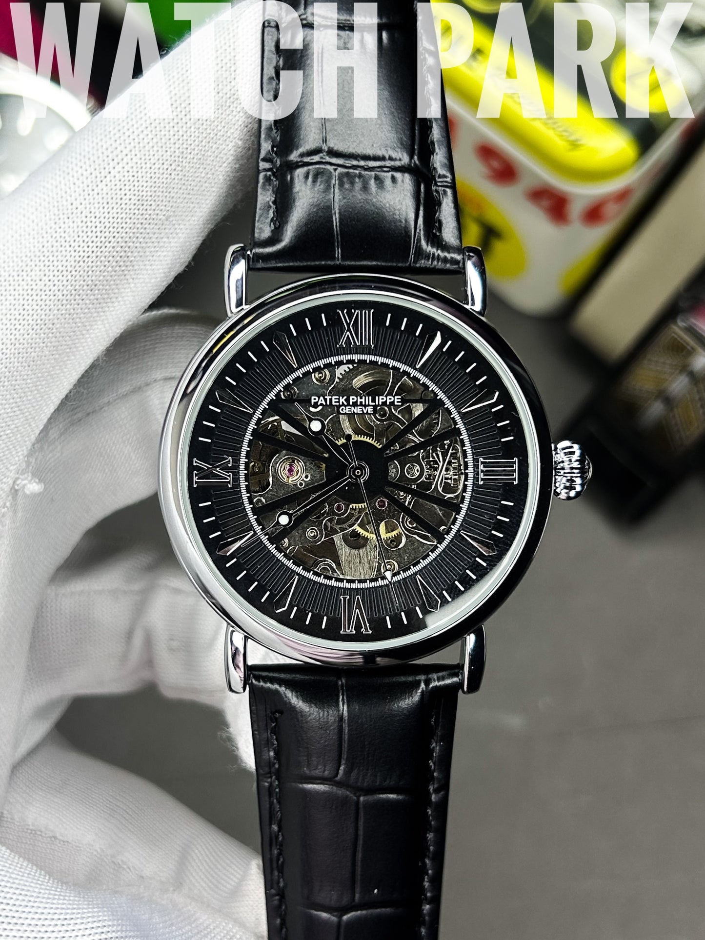 Executive watch - Patek - Automatic - Skeleton - Black edition & Silver - Black belt