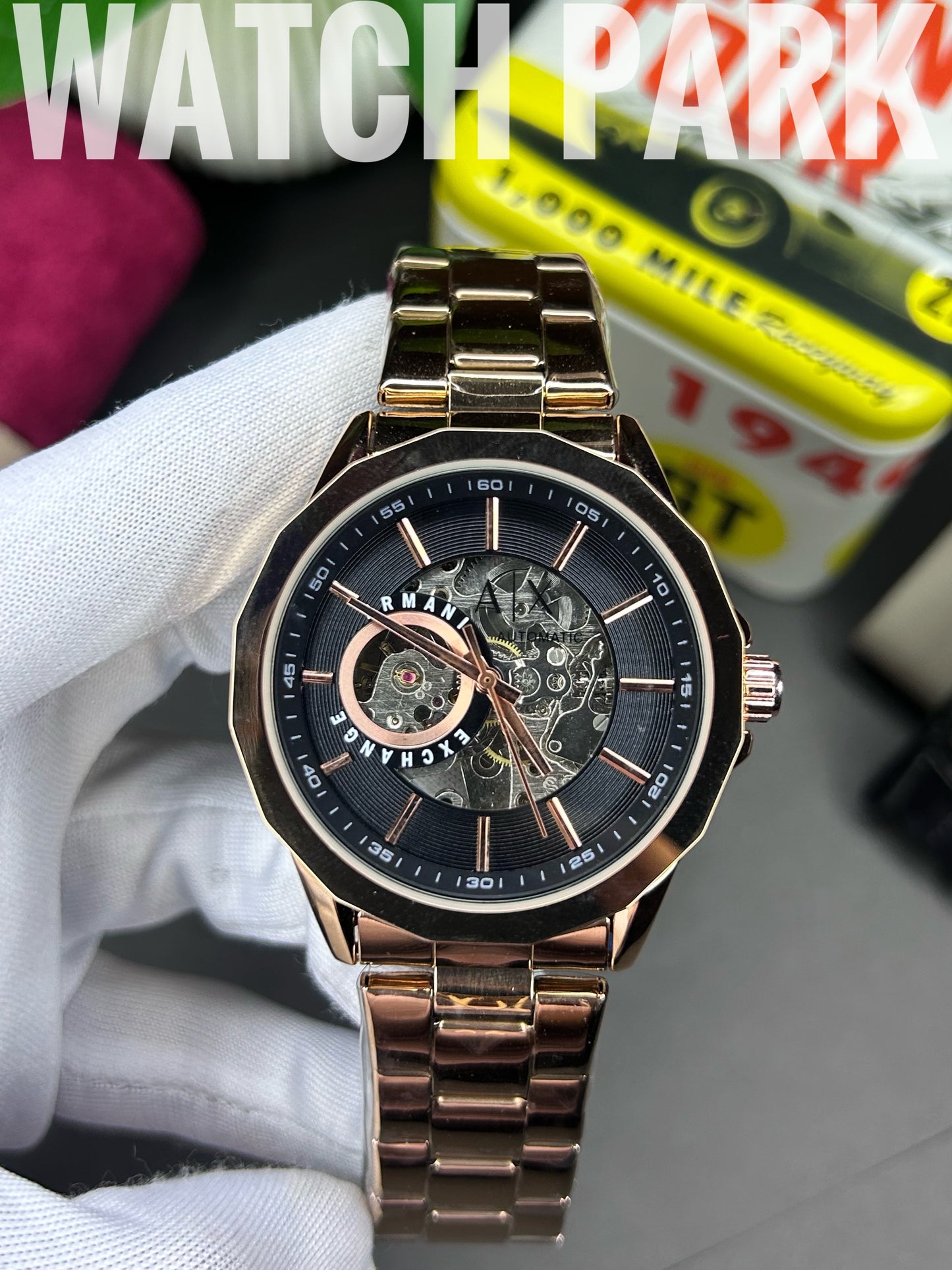 A/X - Automatic Skeleton - Black edition - Rose Gold chain