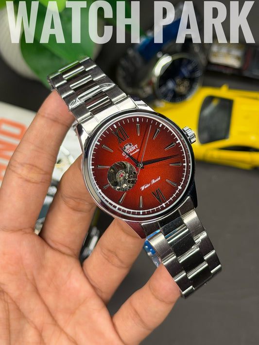 Orient - Bambino Open Heart - Wine dial - Silver chain